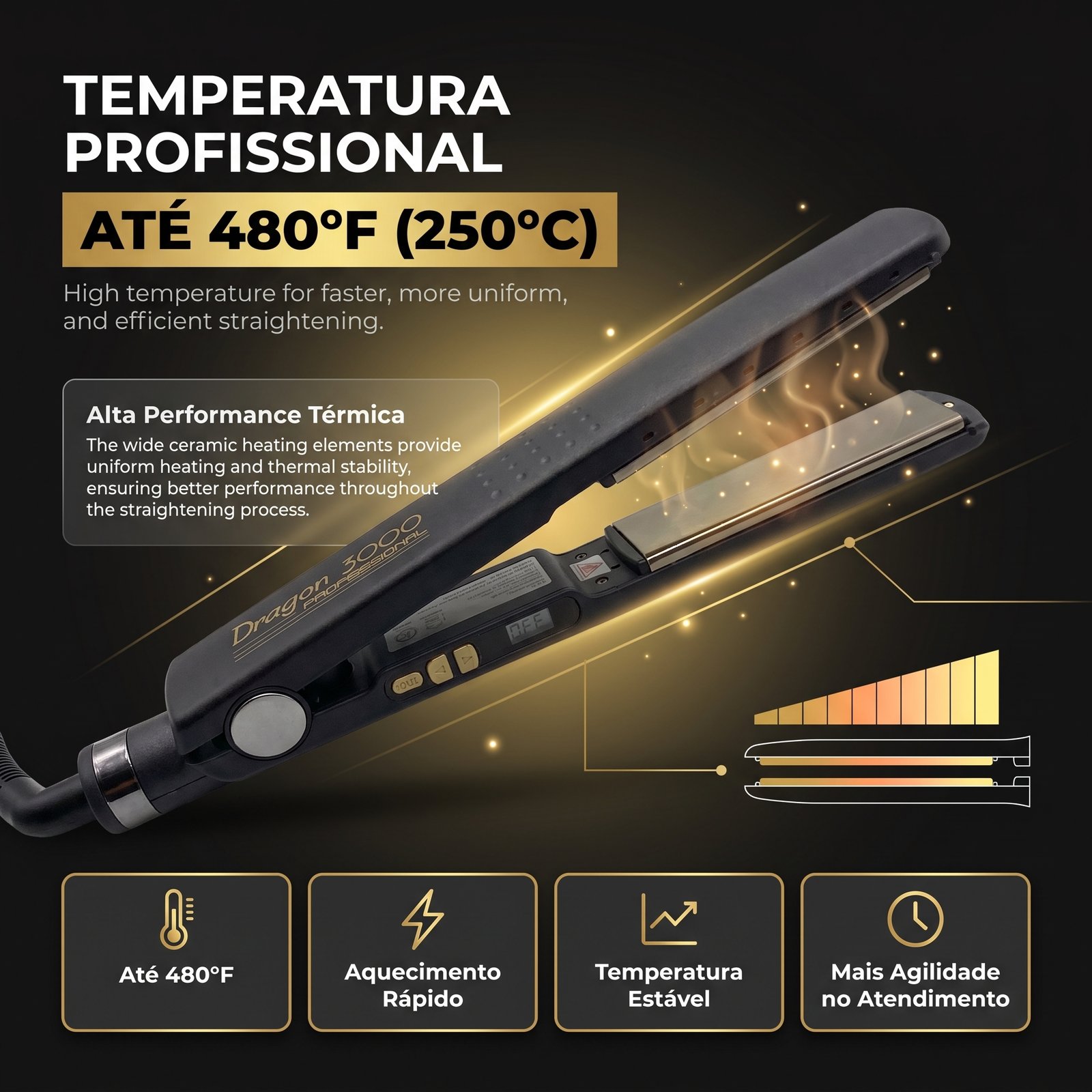 Prancha Dragon 3000 Titanium Flex Grafite Gold - Imagem 4