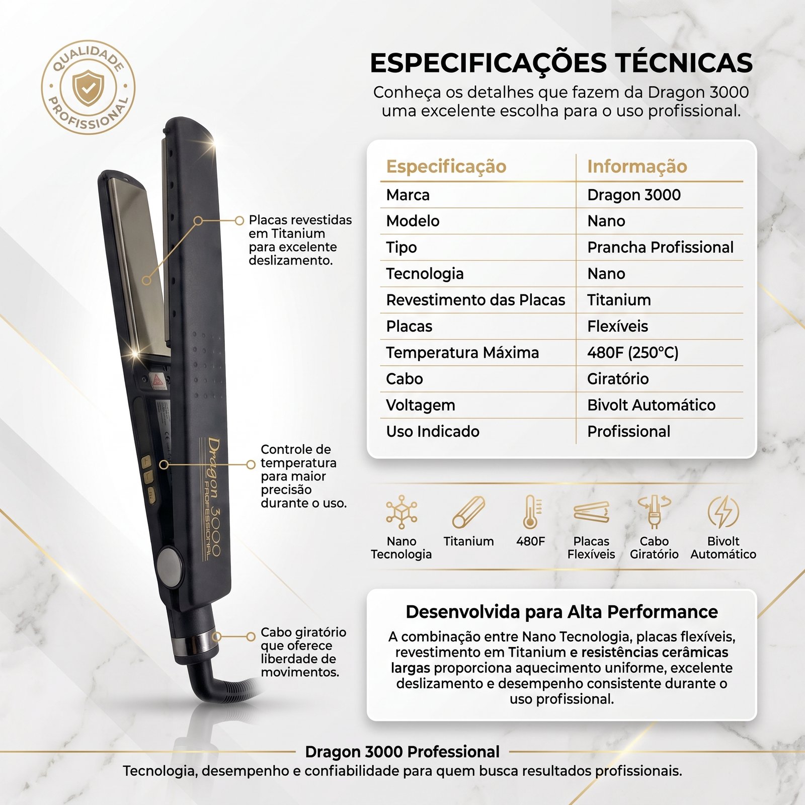 Prancha Dragon 3000 Titanium Flex Grafite Gold - Imagem 5