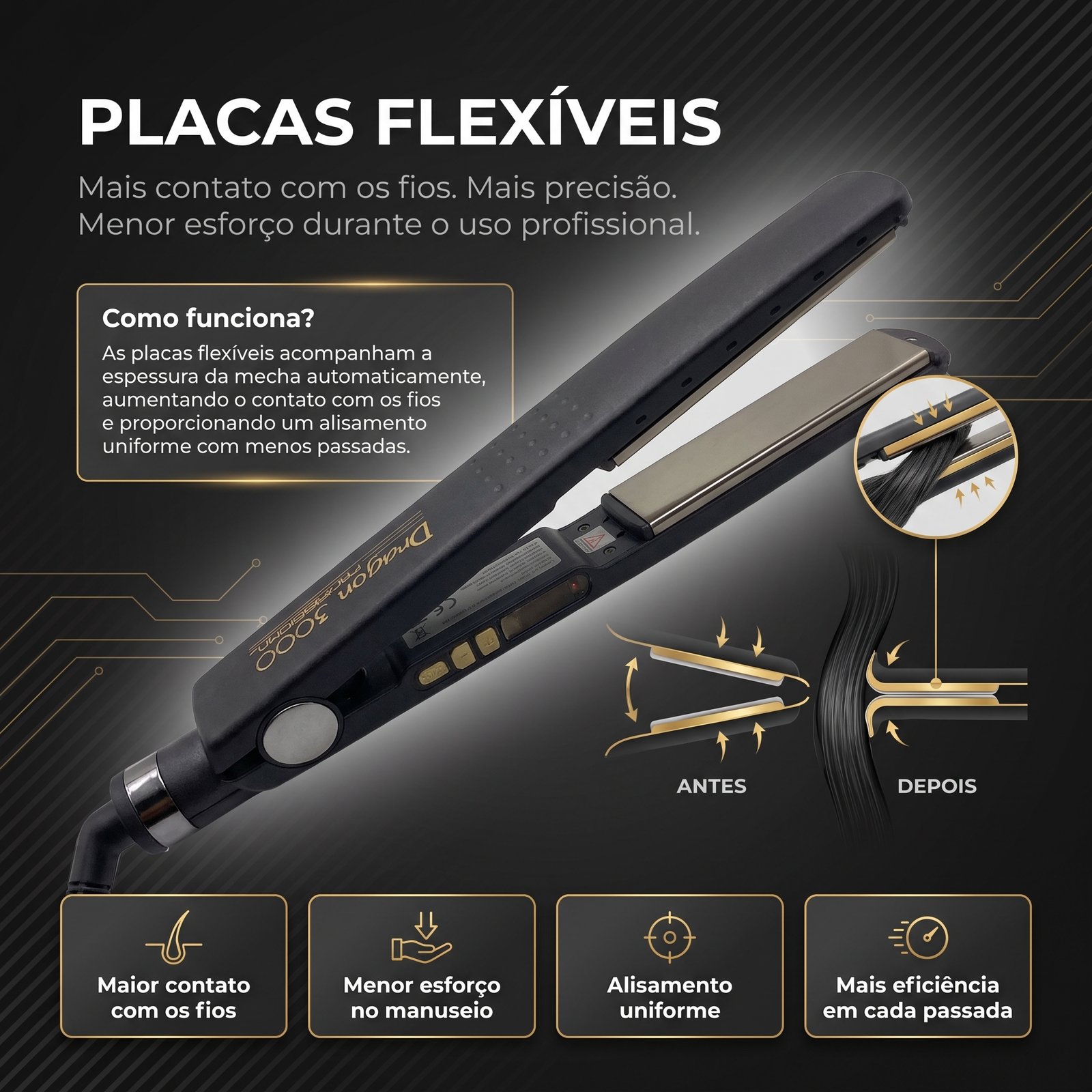 Prancha Dragon 3000 Titanium Flex Grafite Gold - Imagem 6