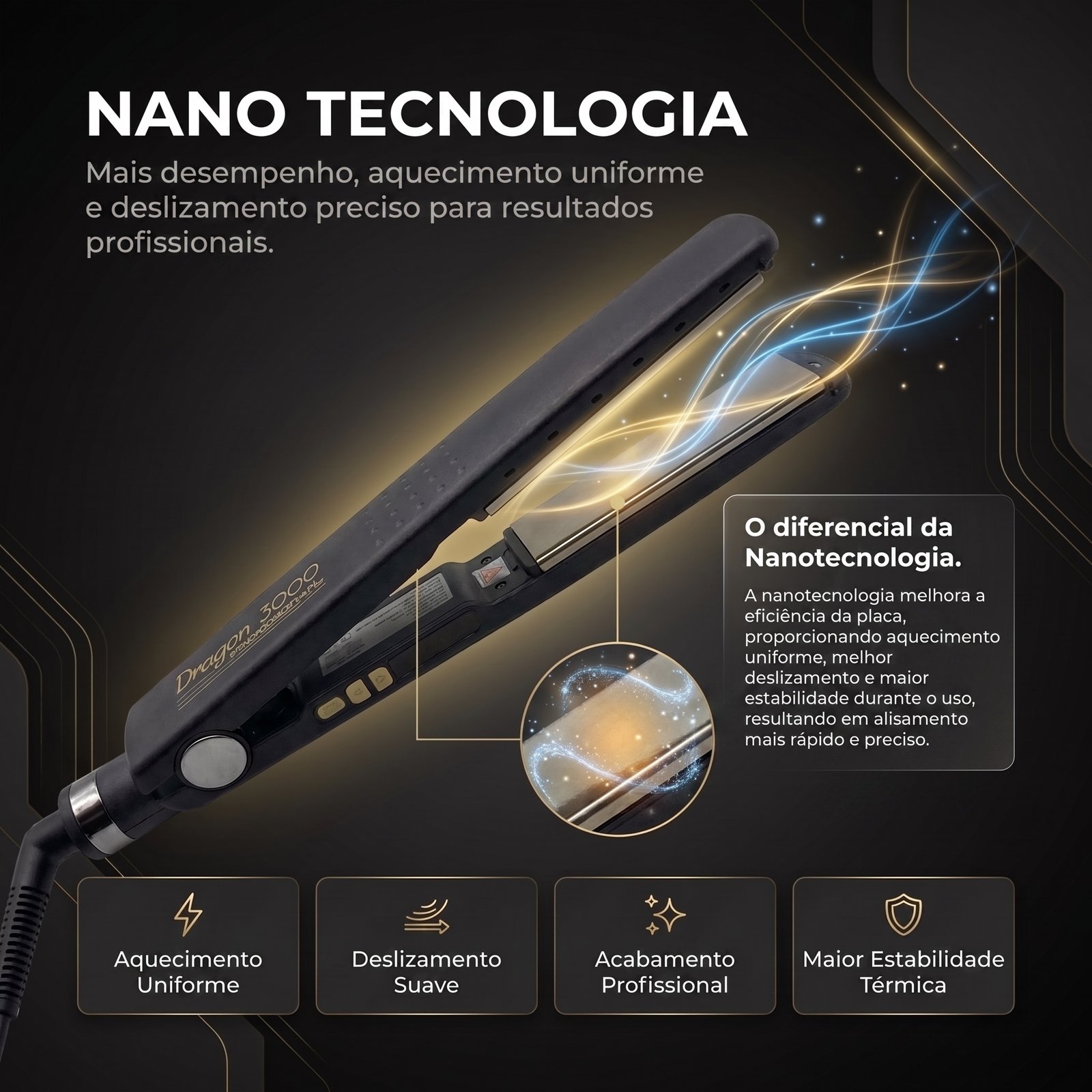 Prancha Dragon 3000 Titanium Flex Grafite Gold - Imagem 7